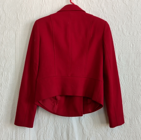 Michael Kors Red Wool Blazer Double Breasted Pea Coat Cropped Moto Jacket EUC - Picture 8 of 8